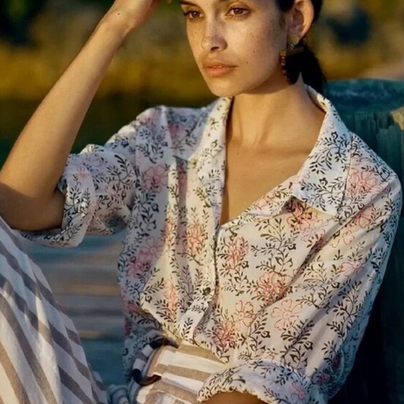 ANTHROPOLOGIE Enchanted Floral Button Down Top Cotton Embroidered Plus Size 2X - Picture 4 of 16